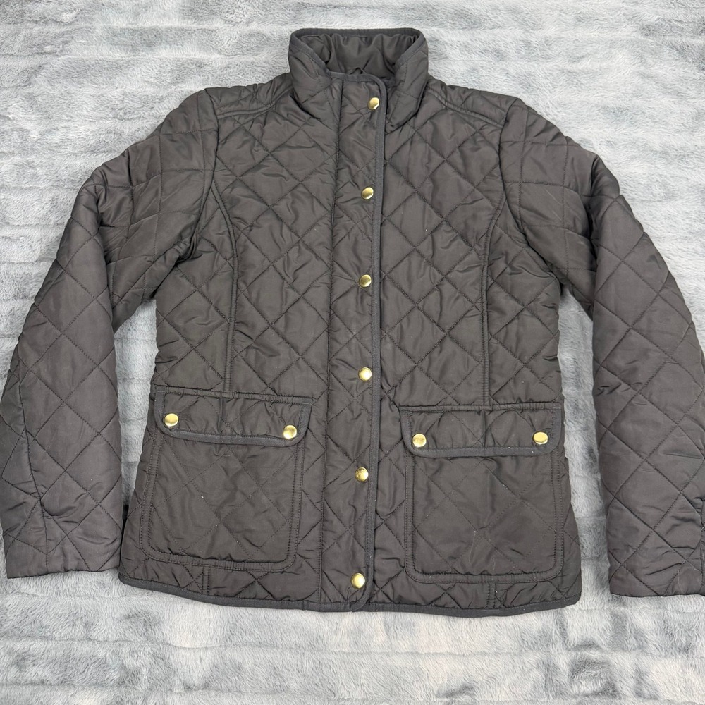J.Crew Womens Black Quilted Field Jacket Gold Snaps Size S 14244